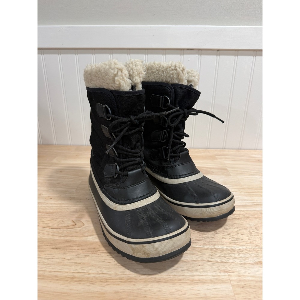 Sorel Winter Carnival Snow Boot Faux Fur Waterproof Traction Black Women Size 7